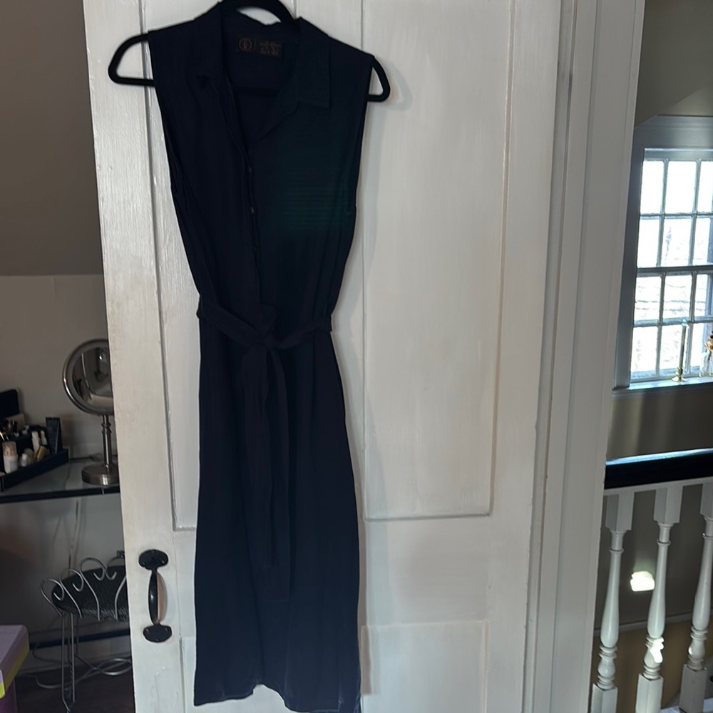 Fat Face linen Navy Sleeveless shirt dress like new